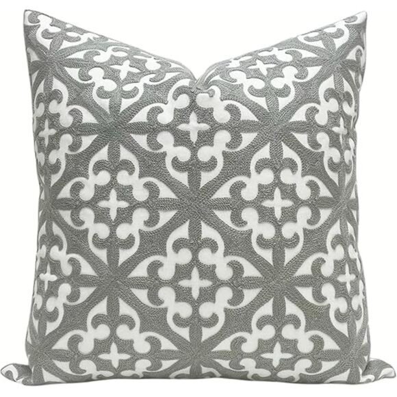 SLOW COW Embroidery Decorative Throw Pillow Cover Grey Kaleidoscope Design - Picture 8 of 8